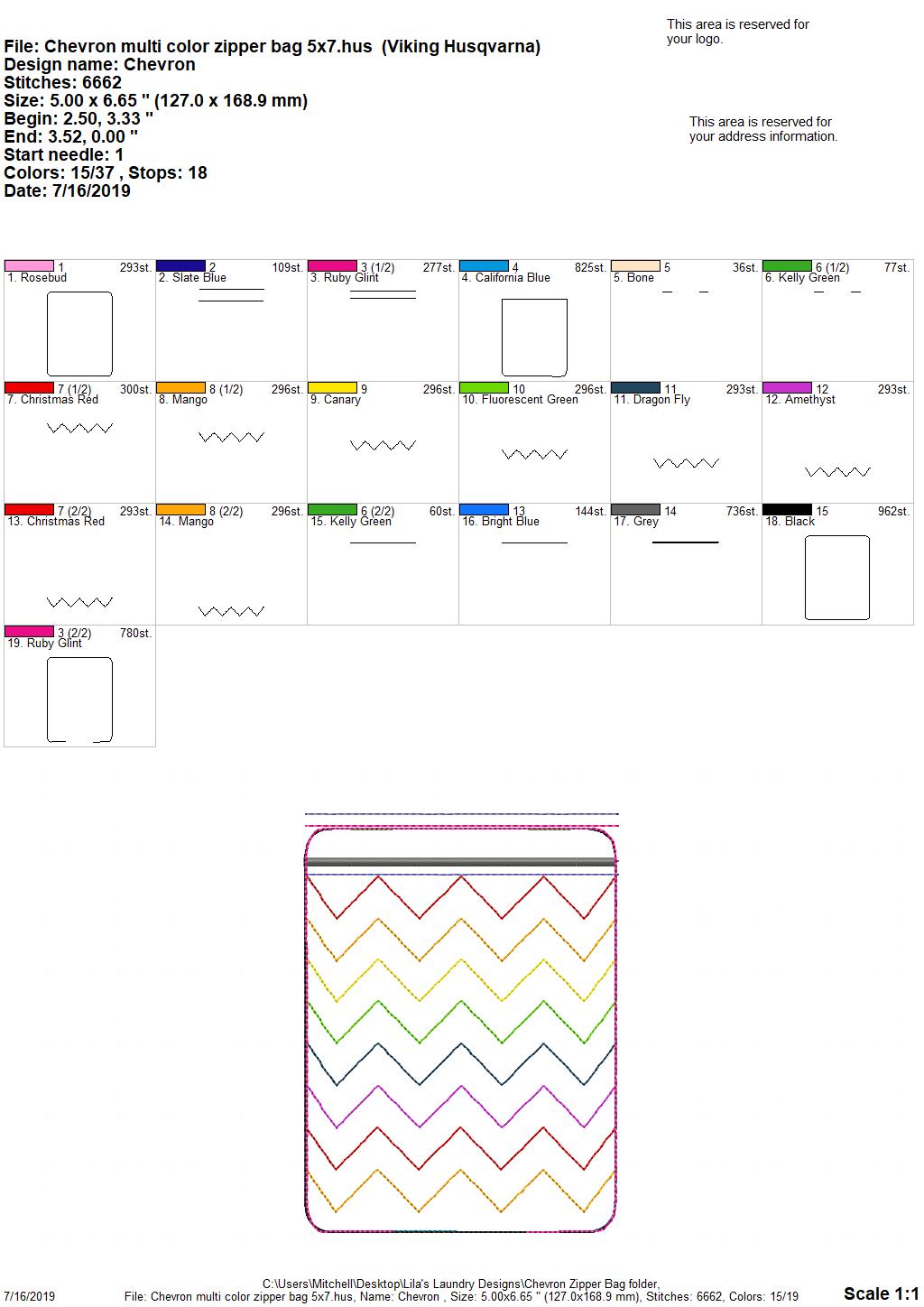 Chevron Zipper Bag - 3 sizes - Digital Embroidery Design