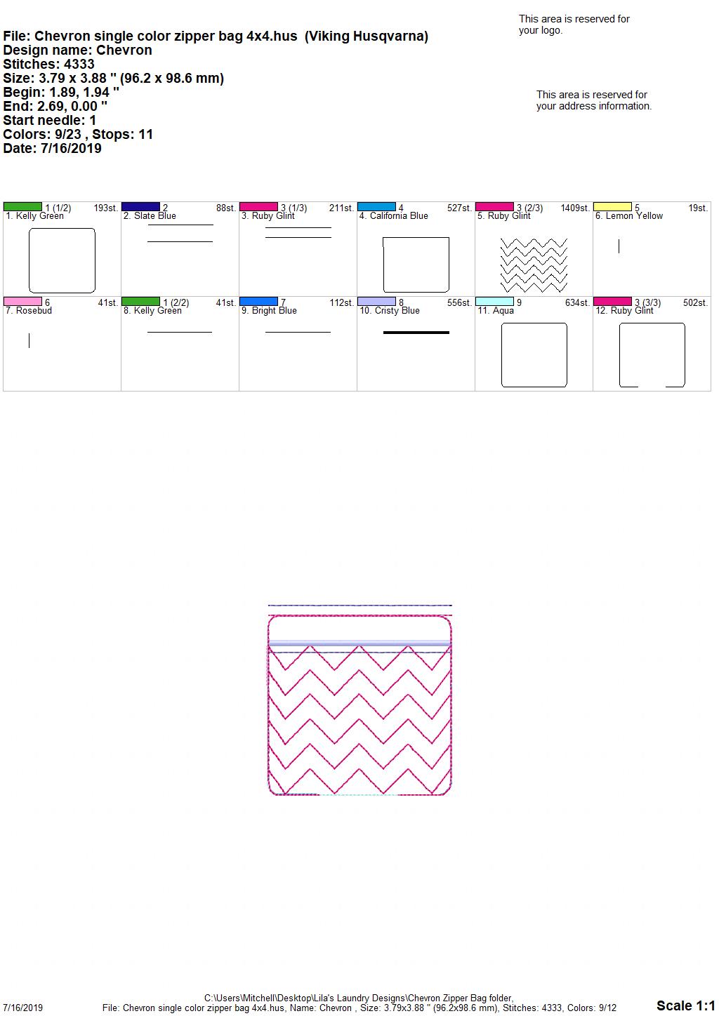 Chevron Zipper Bag - 3 sizes - Digital Embroidery Design