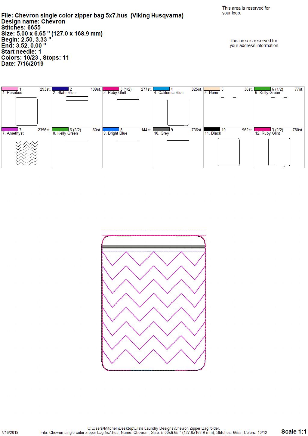 Chevron Zipper Bag - 3 sizes - Digital Embroidery Design