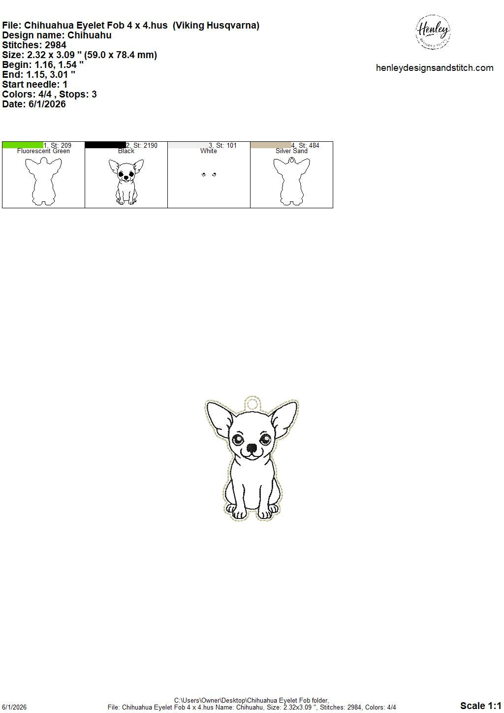 Chihuahua – Dog – Eyelet Fob – DIGITAL Embroidery DESIGN