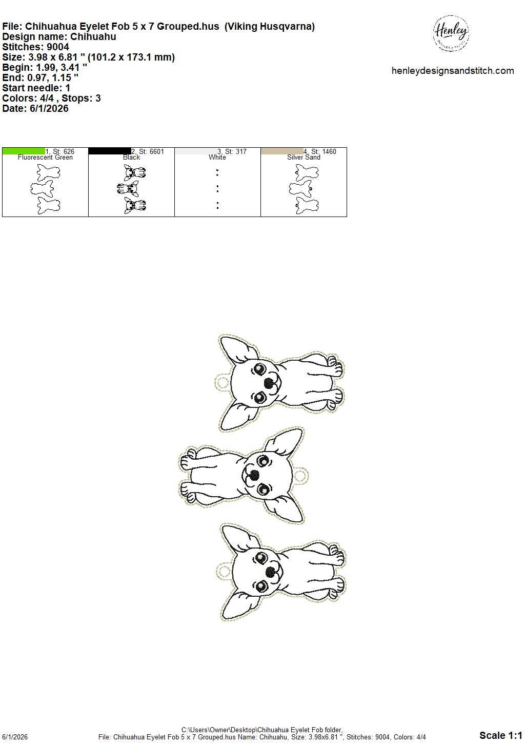 Chihuahua – Dog – Eyelet Fob – DIGITAL Embroidery DESIGN