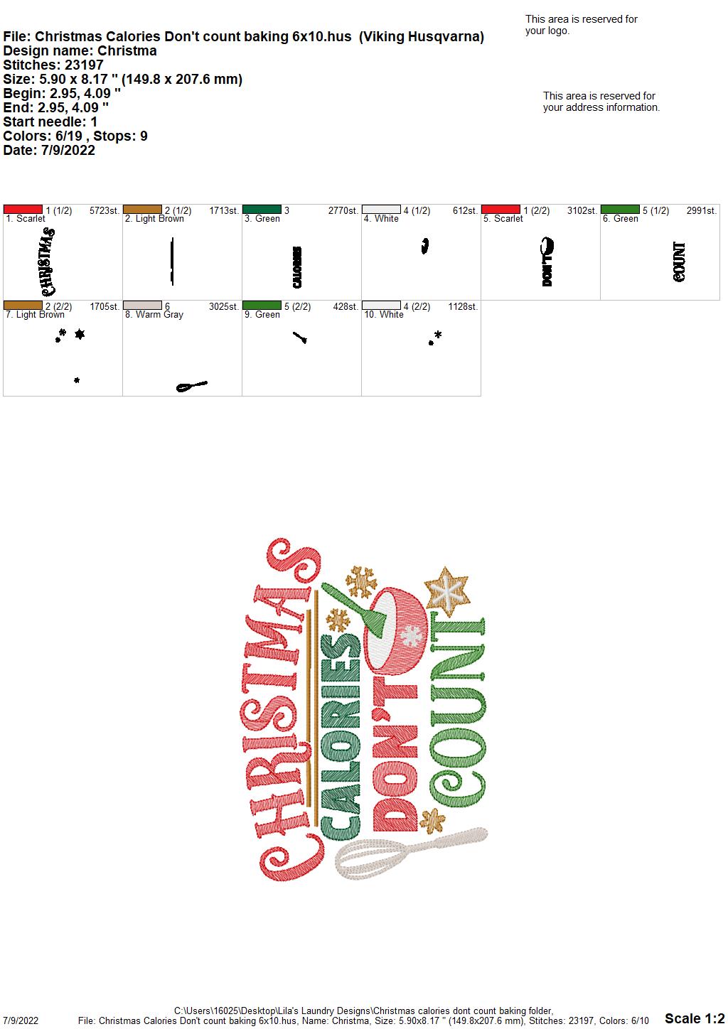 Christmas Calories Don't Count Baking - 3 sizes- Digital Embroidery Design