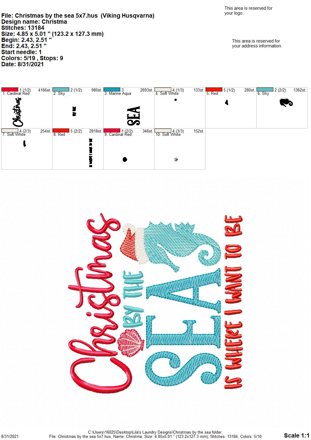 Christmas By The Sea - 3 sizes- Digital Embroidery Design
