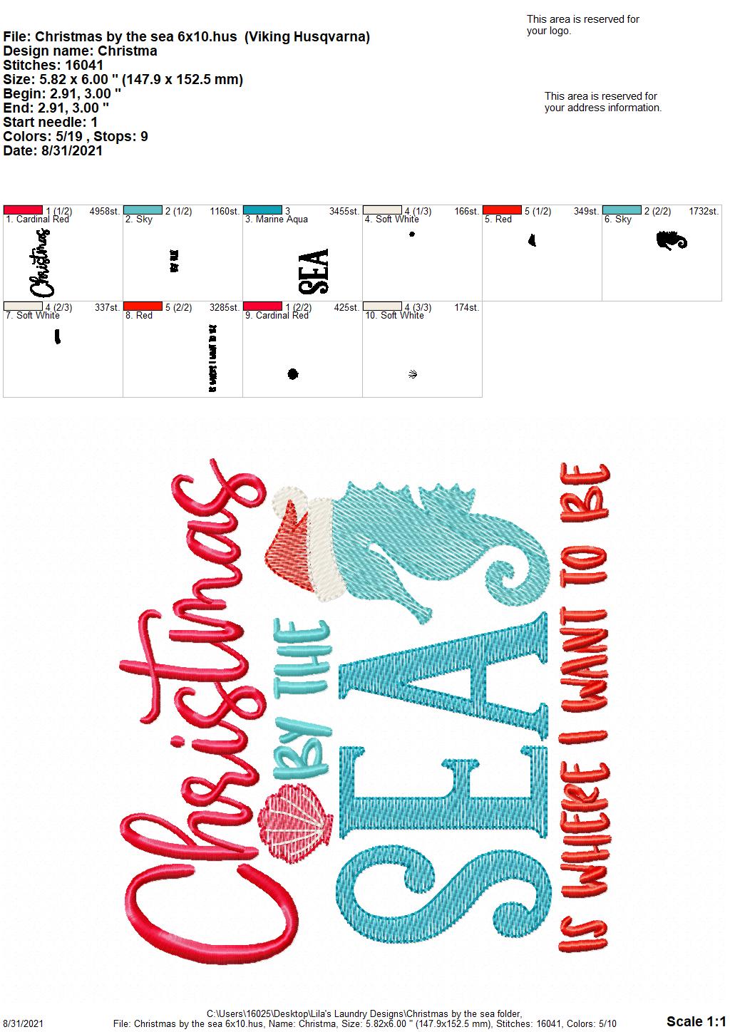 Christmas By The Sea - 3 sizes- Digital Embroidery Design