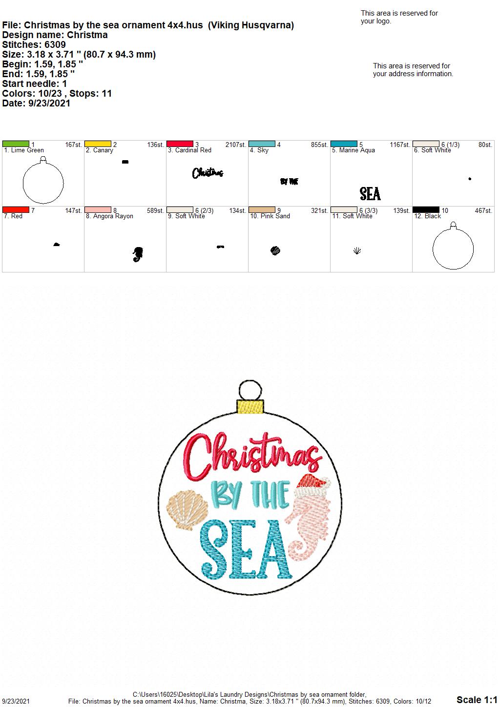 Christmas by the Sea Ornament - Digital Embroidery Design