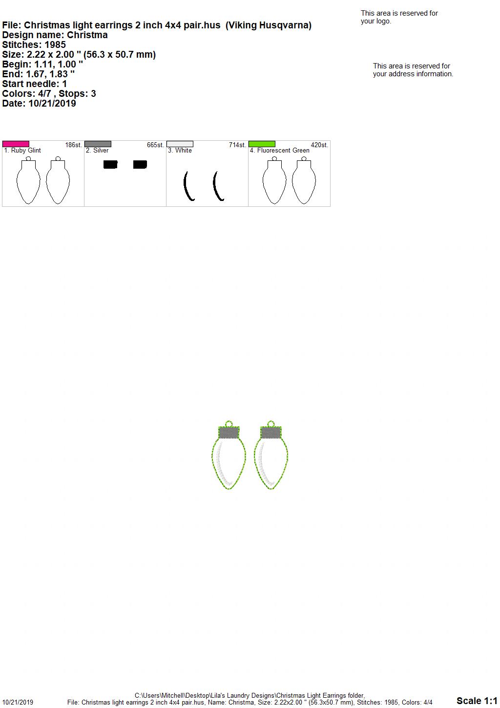 Christmas Light Earrings - 3 sizes - 4x4 and 5x7 Grouped- Digital Embroidery Design
