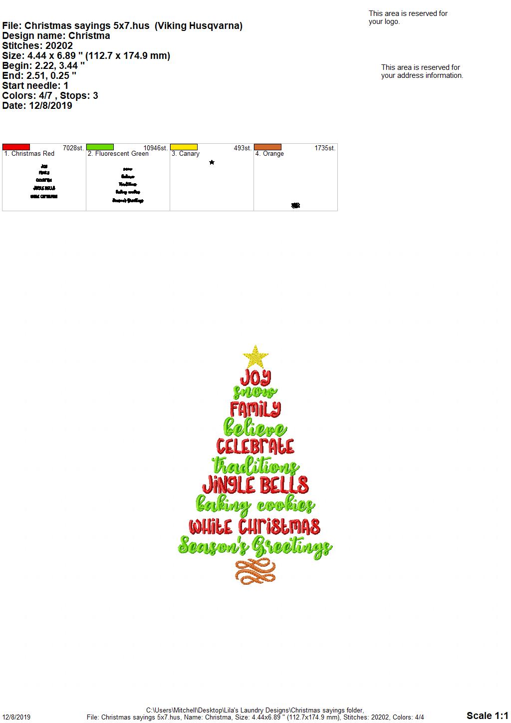 Christmas Sayings 5x7 & 6x10 - Digital Embroidery Design