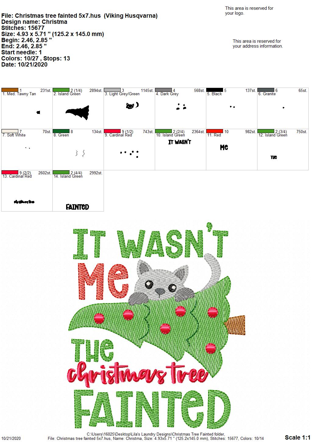 Christmas Tree Fainted - 2 Sizes - Digital Embroidery Design