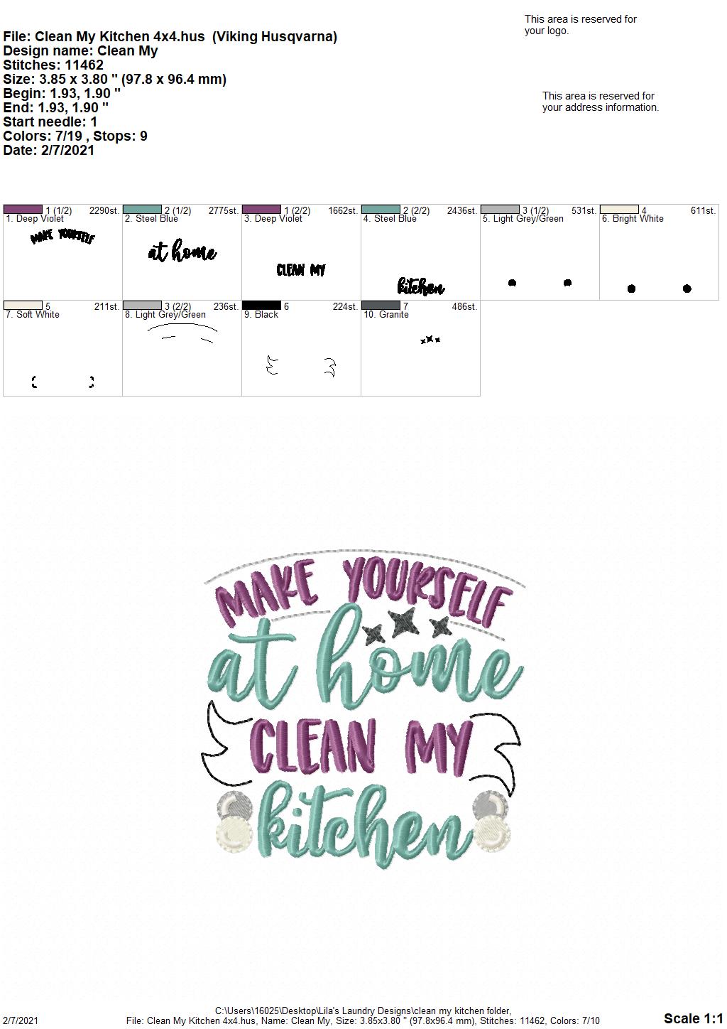Clean My Kitchen - 3 sizes- Digital Embroidery Design