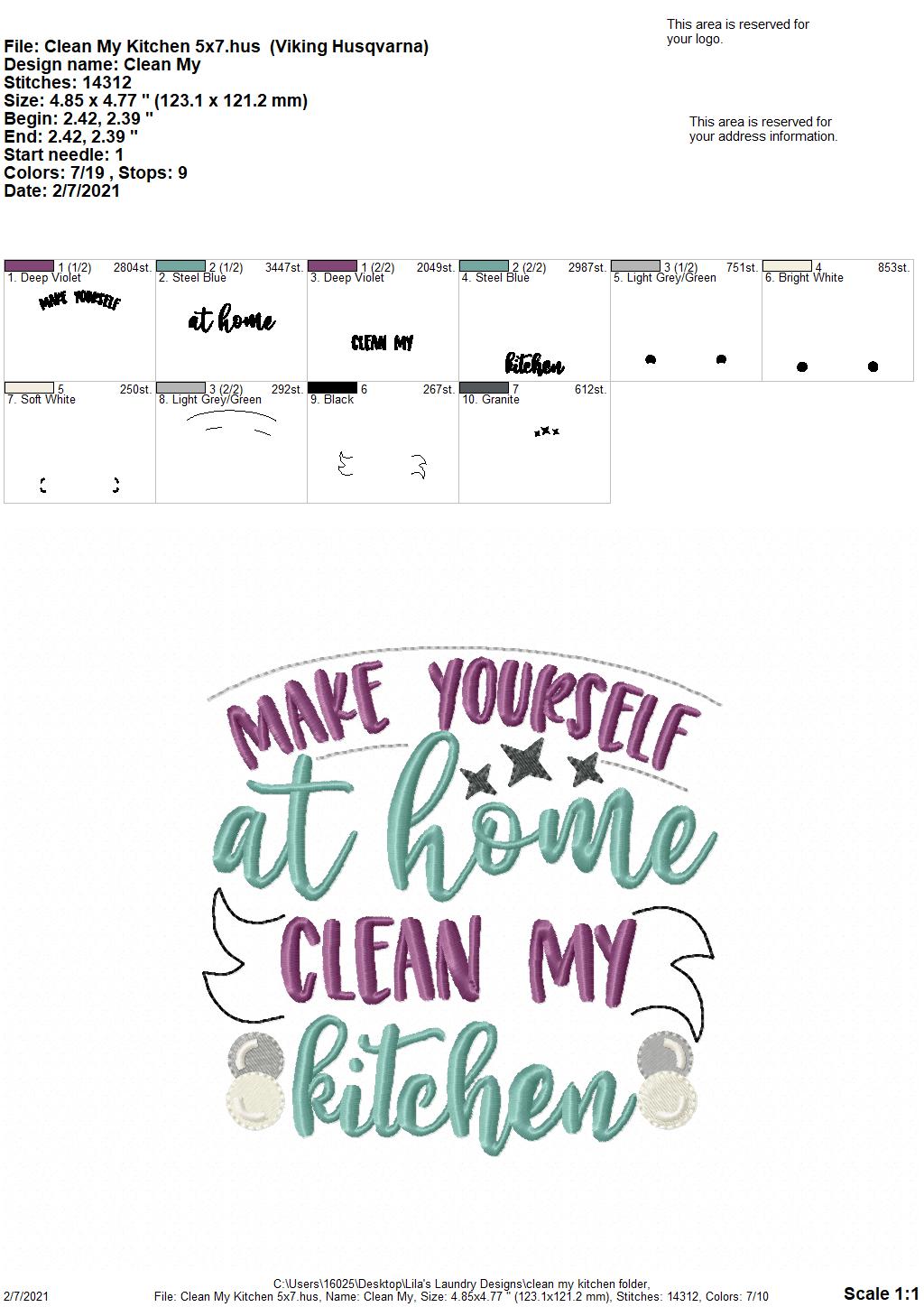 Clean My Kitchen - 3 sizes- Digital Embroidery Design