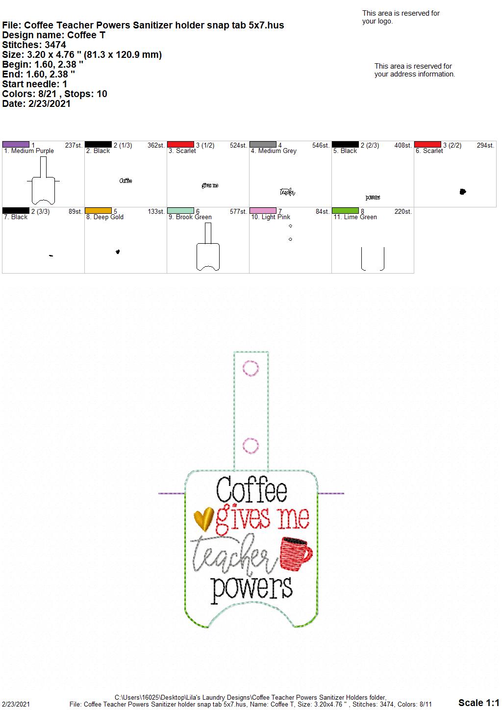 Coffee Teacher Powers Sanitizer Holders - DIGITAL Embroidery DESIGN