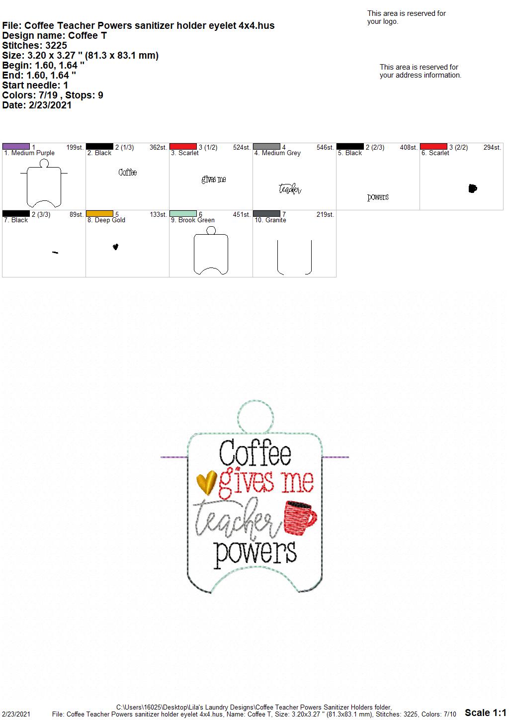 Coffee Teacher Powers Sanitizer Holders - DIGITAL Embroidery DESIGN