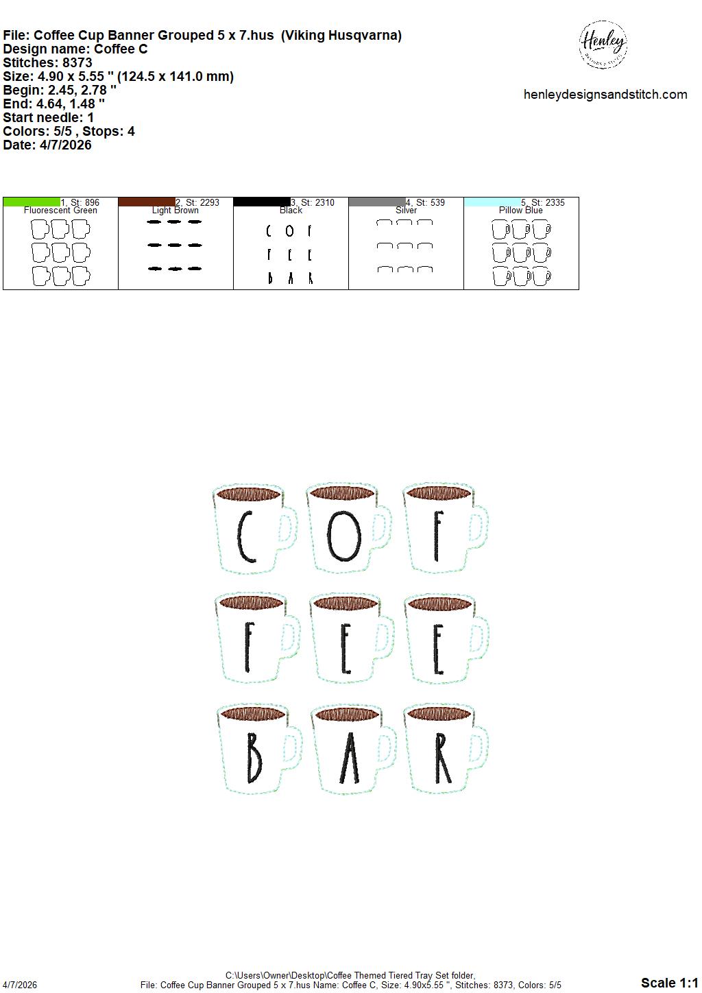 Coffee Tiered Tray Set – 4 x 4 Friendly – DIGITAL Embroidery Design