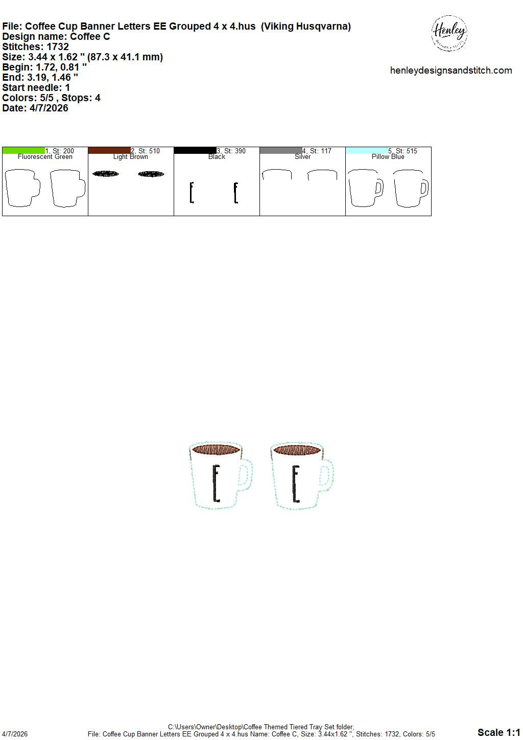 Coffee Tiered Tray Set – 4 x 4 Friendly – DIGITAL Embroidery Design