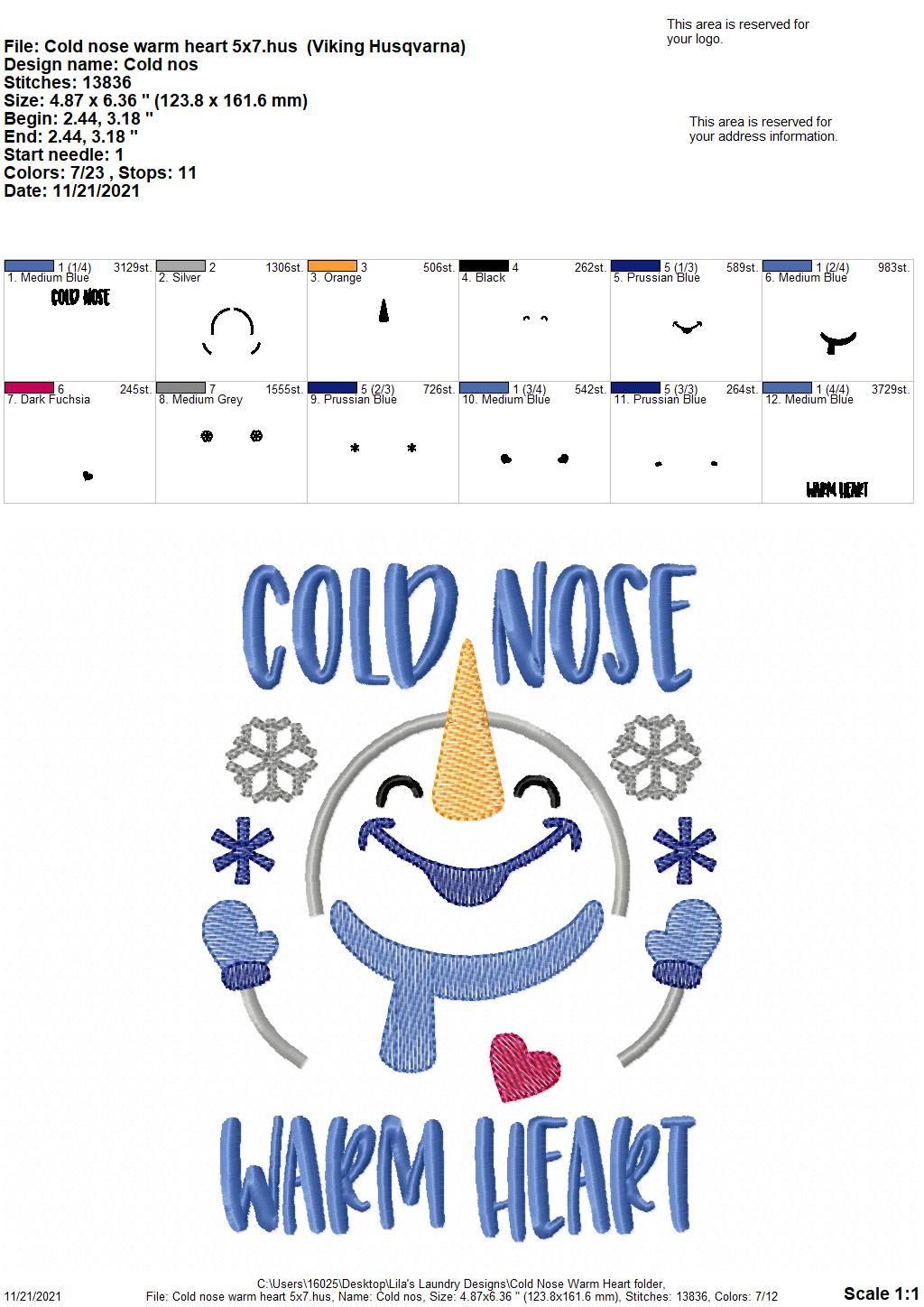 Cold Nose Warm Heart - 3 sizes- Digital Embroidery Design