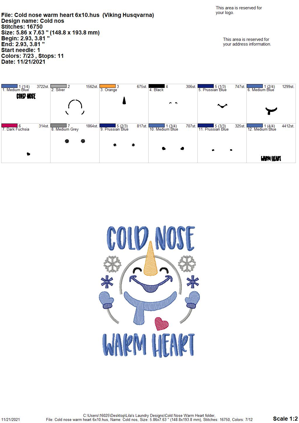 Cold Nose Warm Heart - 3 sizes- Digital Embroidery Design