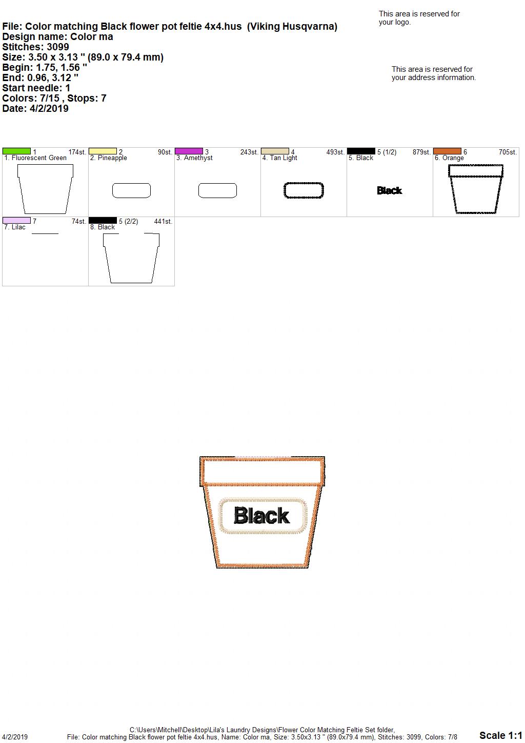 Color Matching Flower Pot Set - 4x4 and 5x7 grouped- Digital Embroidery Design
