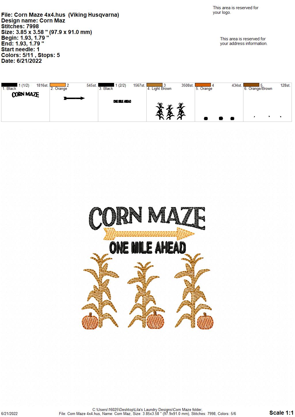 Corn Maze - 4 sizes- Digital Embroidery Design