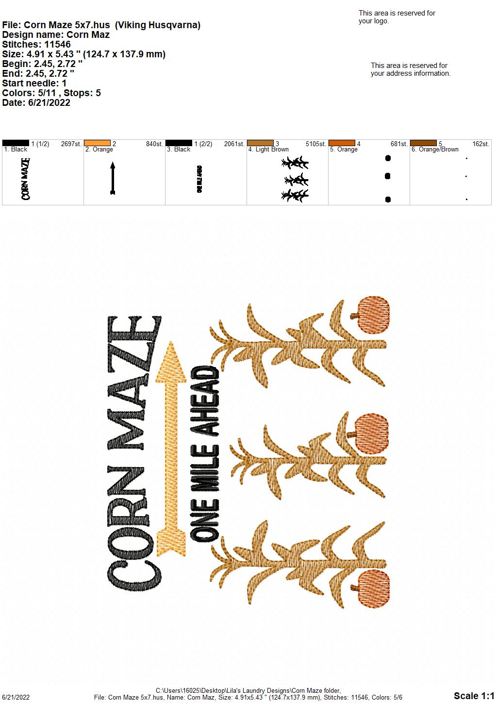 Corn Maze - 4 sizes- Digital Embroidery Design