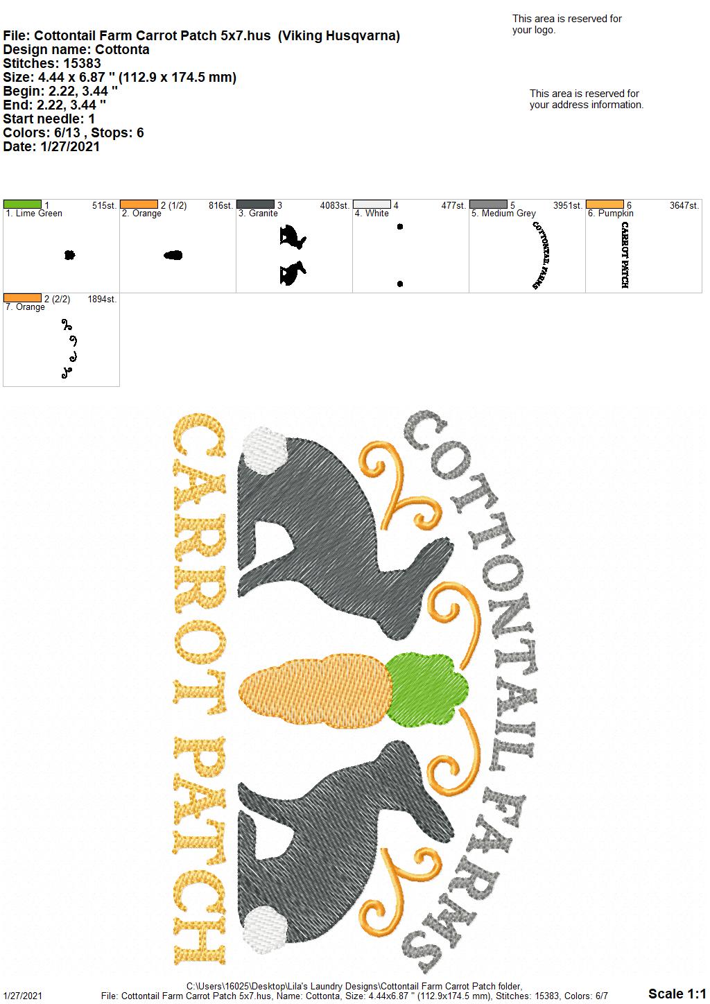 Cottontail Farms Carrot Patch - 3 sizes- Digital Embroidery Design