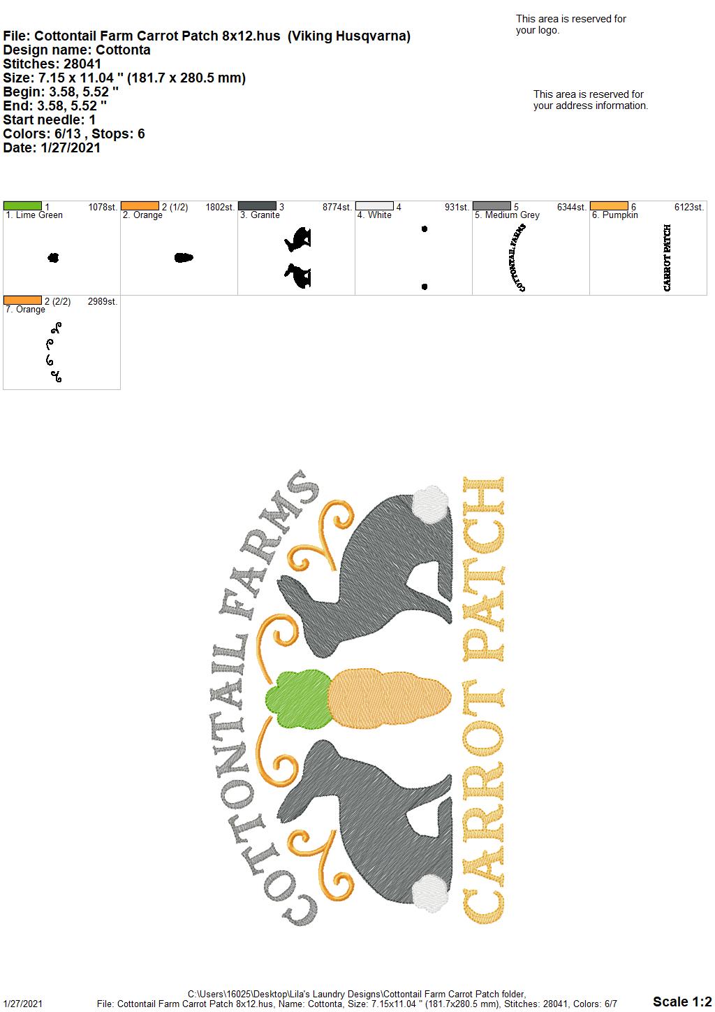 Cottontail Farms Carrot Patch - 3 sizes- Digital Embroidery Design