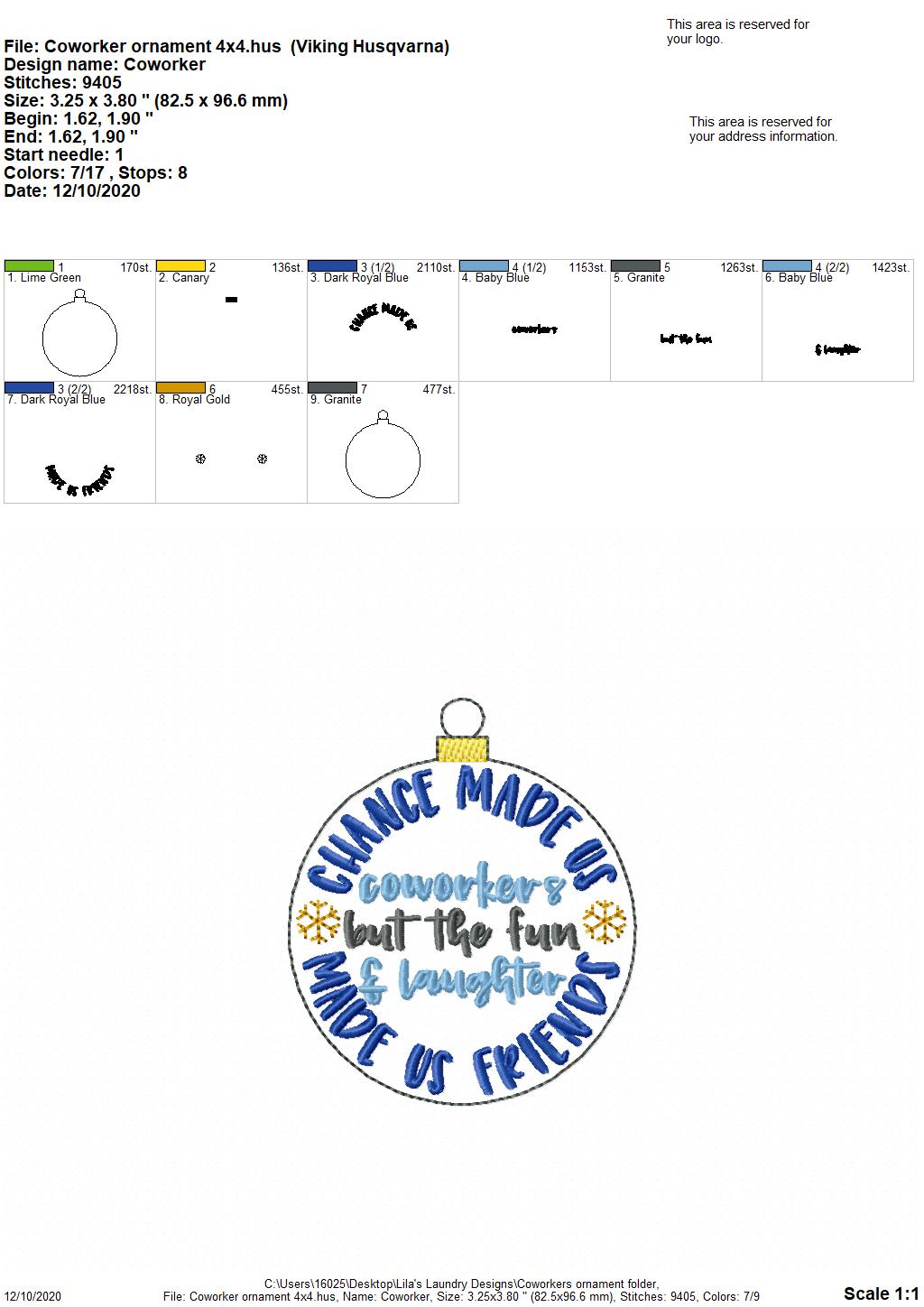 Coworker Ornament - Digital Embroidery Design