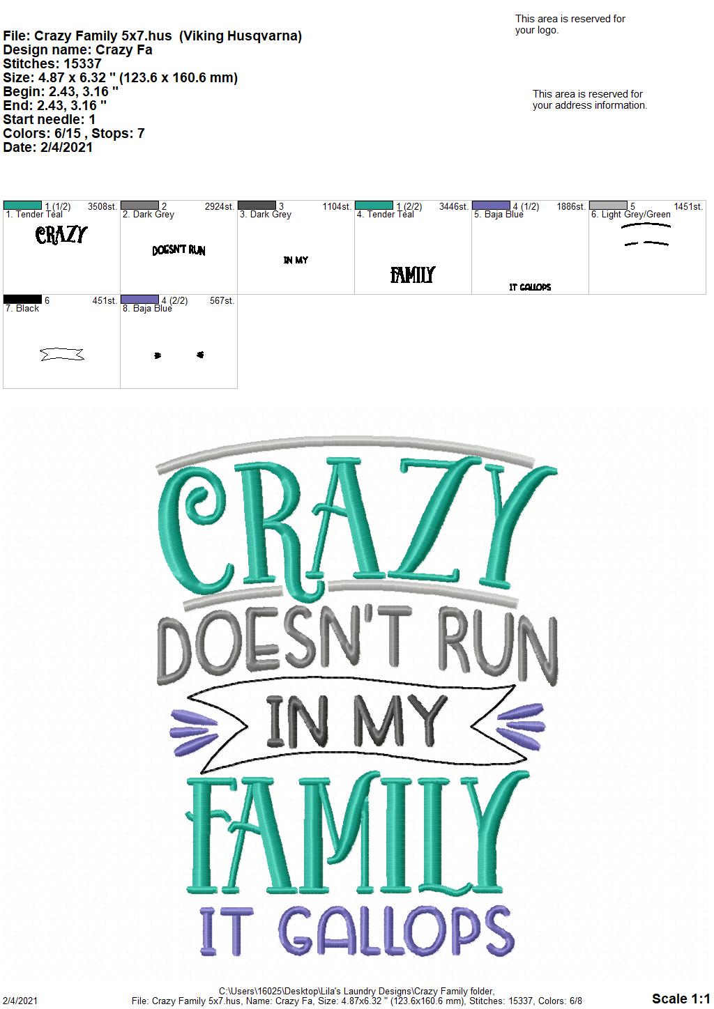 Crazy Family - 3 sizes- Digital Embroidery Design