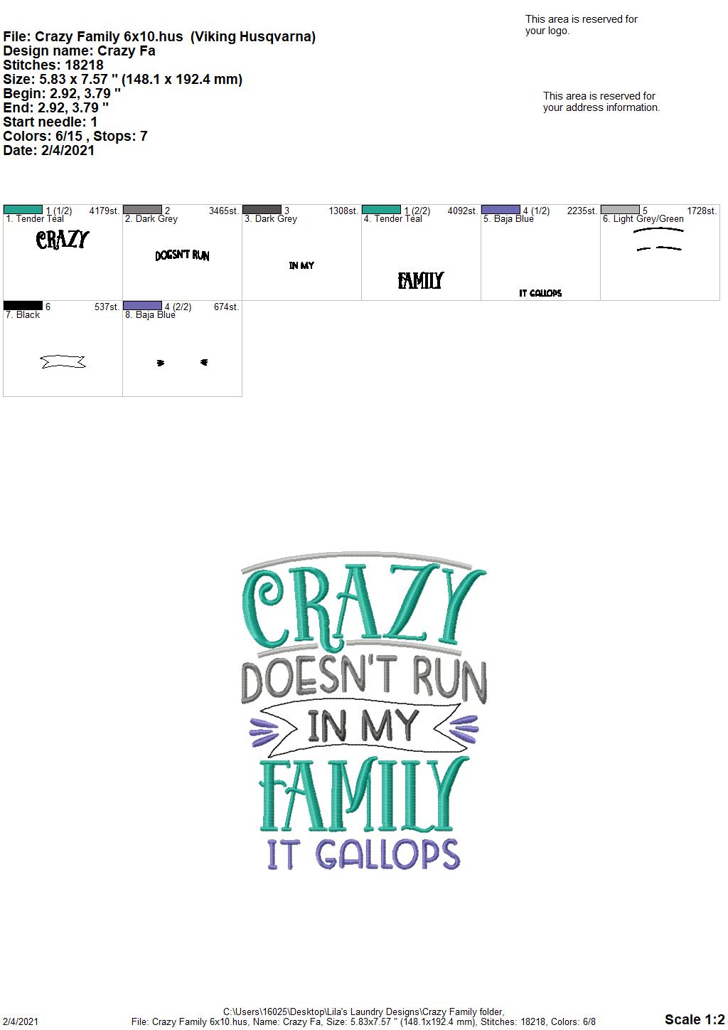 Crazy Family - 3 sizes- Digital Embroidery Design