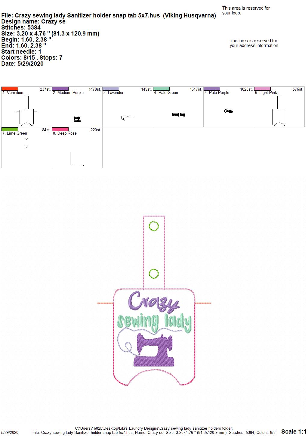 Crazy Sewing Lady Sanitizer Holders - DIGITAL Embroidery DESIGN