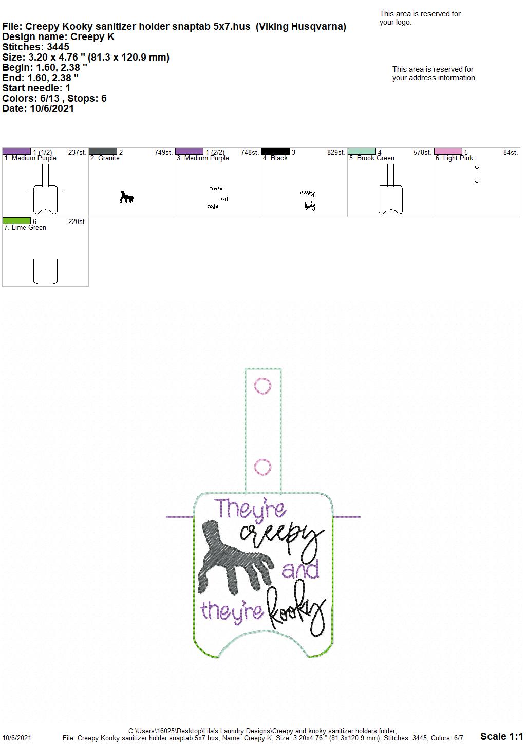 Creepy Kooky Sanitizer Holders - DIGITAL Embroidery DESIGN
