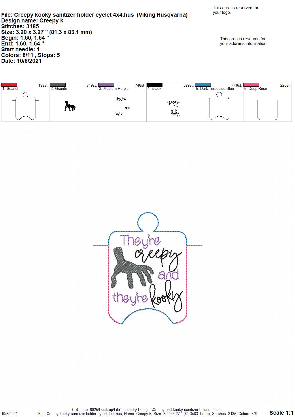 Creepy Kooky Sanitizer Holders - DIGITAL Embroidery DESIGN
