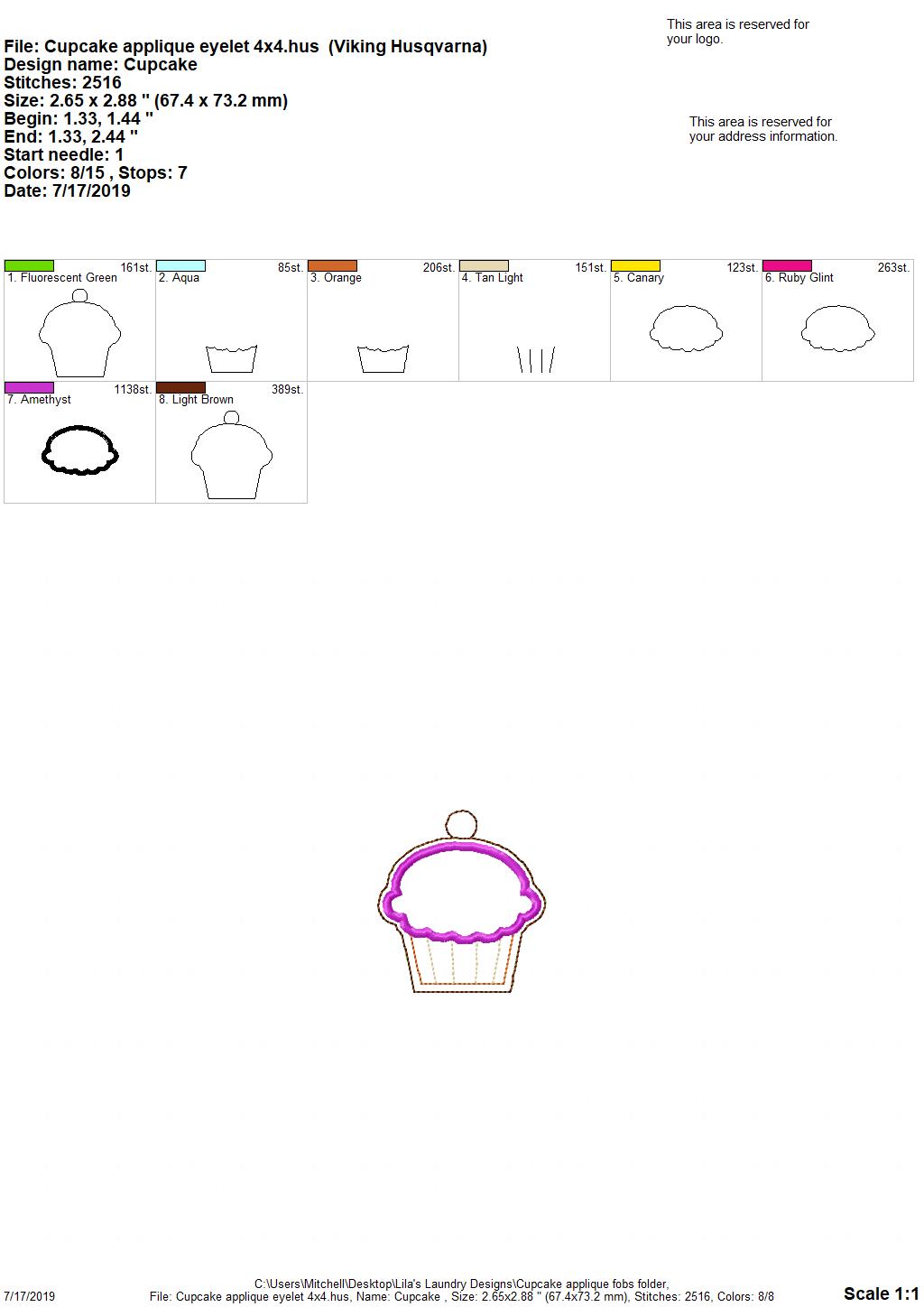 Cupcake Applique Fobs - DIGITAL Embroidery DESIGN