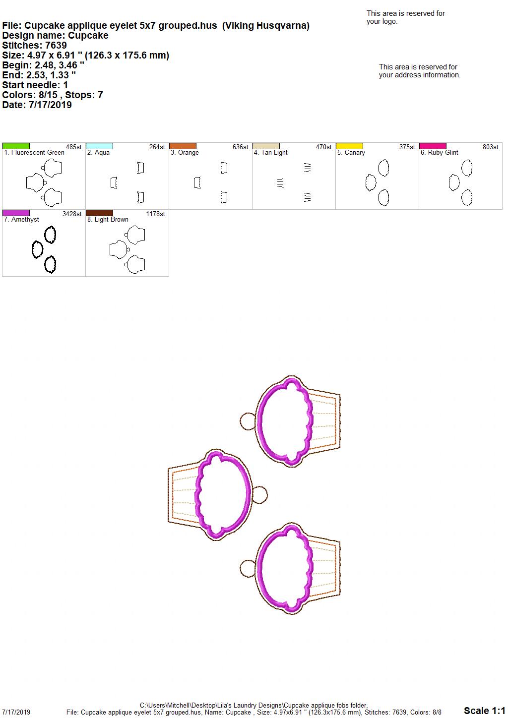 Cupcake Applique Fobs - DIGITAL Embroidery DESIGN