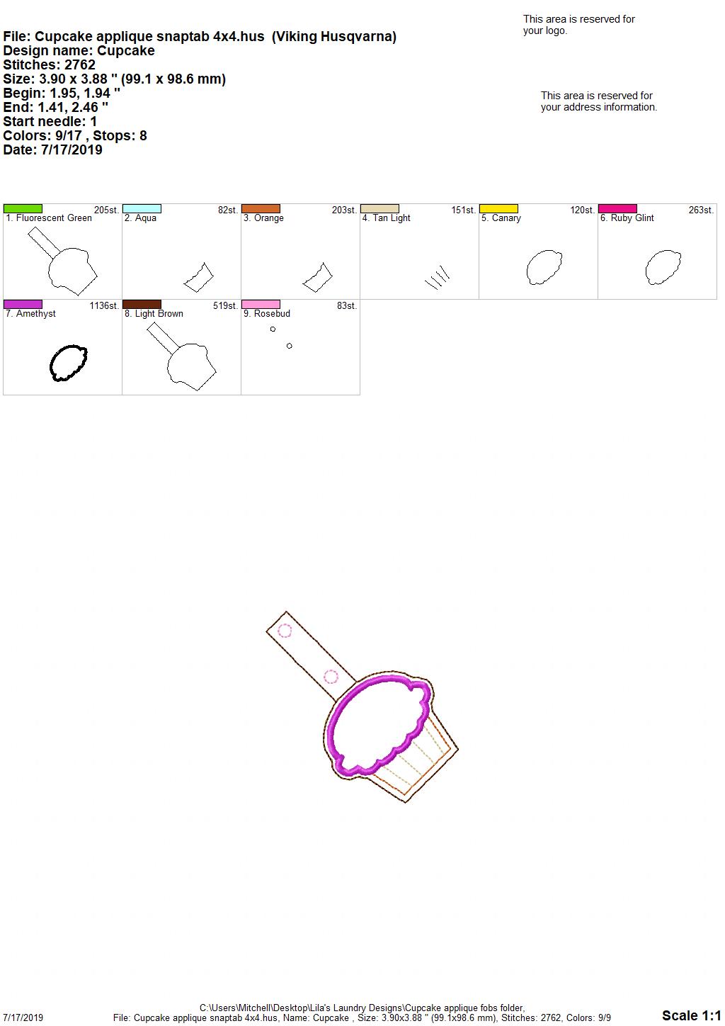 Cupcake Applique Fobs - DIGITAL Embroidery DESIGN