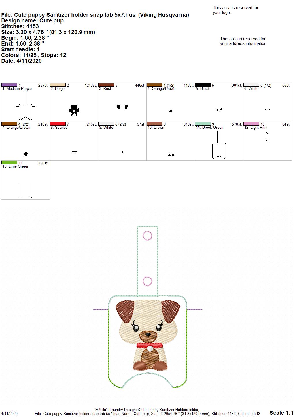 Cute Puppy Sanitizer Holders - DIGITAL Embroidery DESIGN