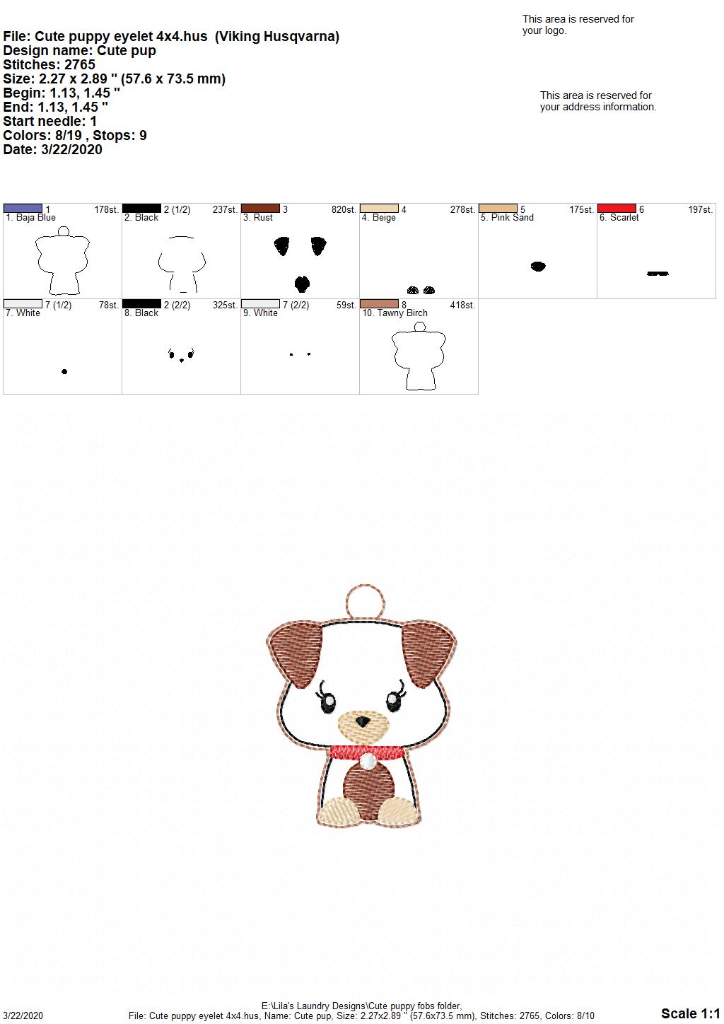 Cute Puppy Fobs -  DIGITAL Embroidery DESIGN