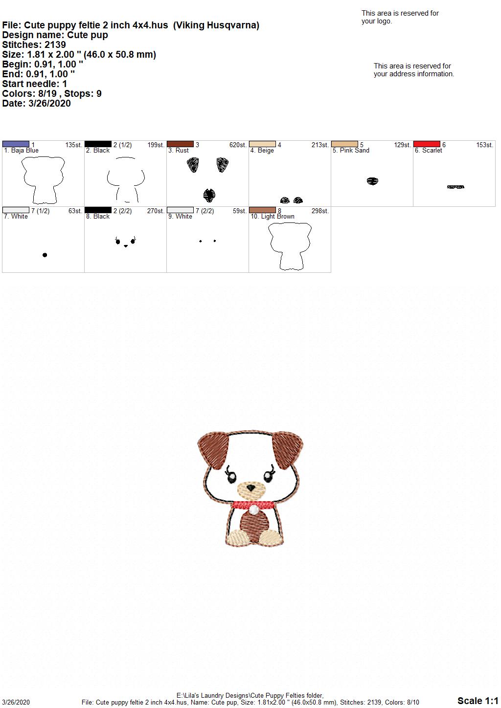 Cute Puppy Felties - 3 sizes - 4x4 and 5x7 Grouped- Digital Embroidery Design