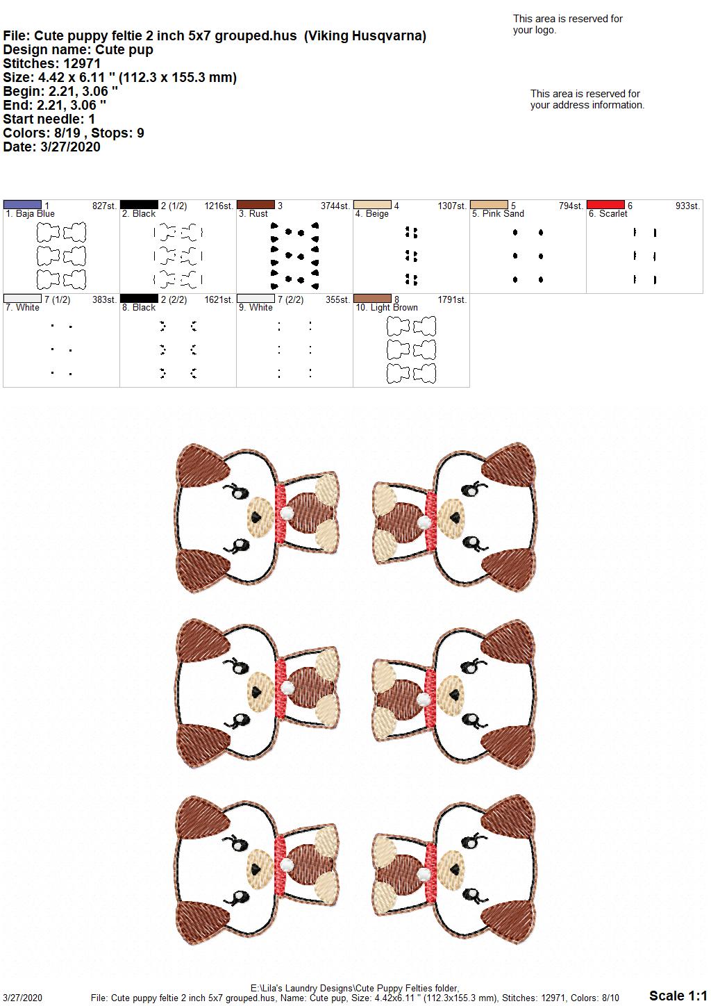Cute Puppy Felties - 3 sizes - 4x4 and 5x7 Grouped- Digital Embroidery Design