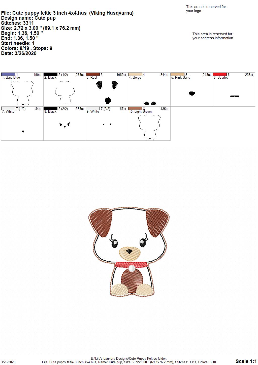 Cute Puppy Felties - 3 sizes - 4x4 and 5x7 Grouped- Digital Embroidery Design