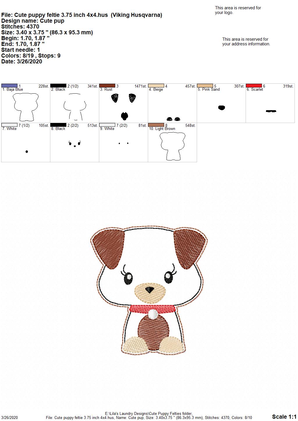 Cute Puppy Felties - 3 sizes - 4x4 and 5x7 Grouped- Digital Embroidery Design