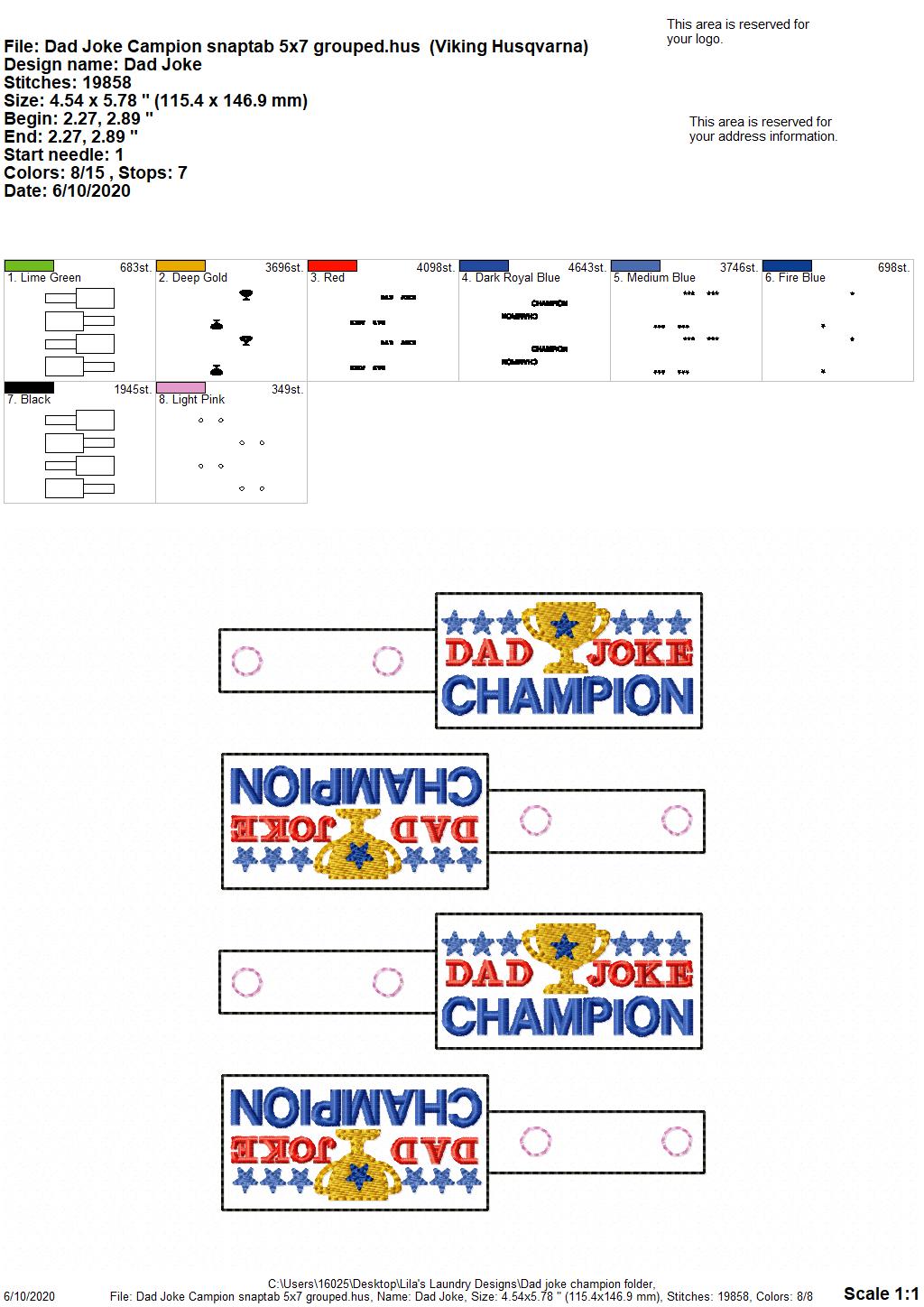 Dad Joke Champion Fobs - DIGITAL Embroidery DESIGN