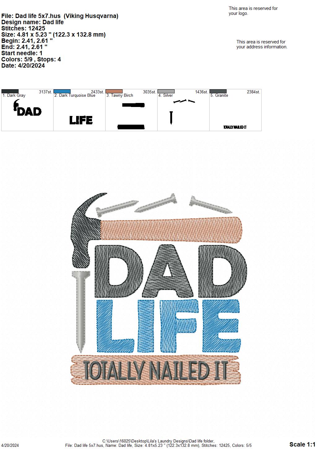 Dad Life - 4 Sizes - Digital Embroidery Design