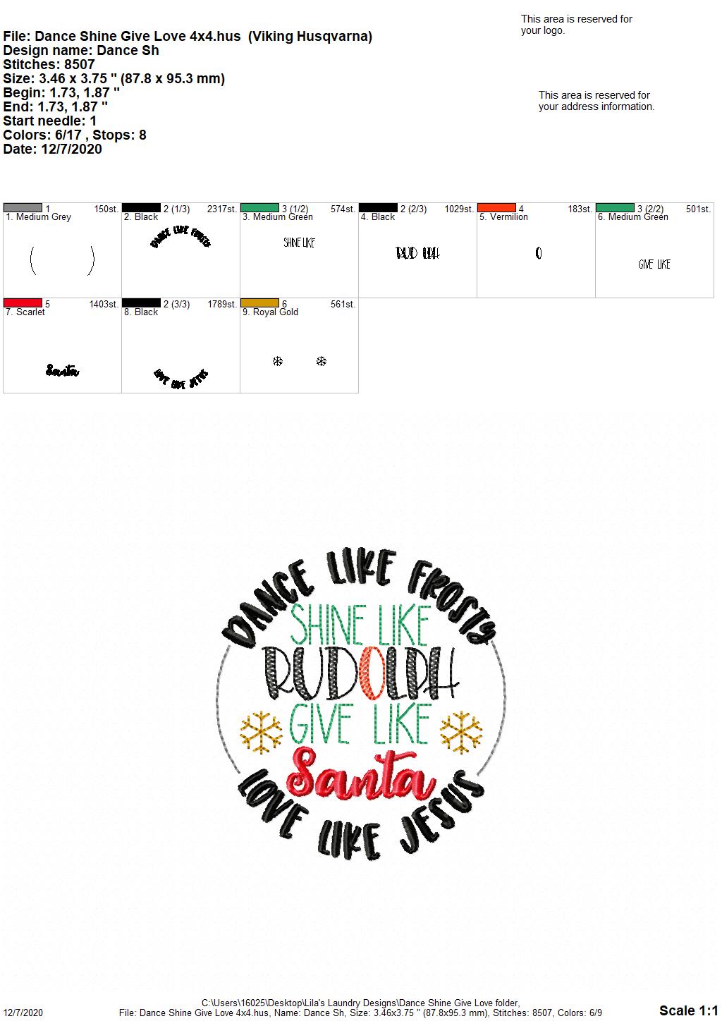 Dance Shine Give Love -3 sizes - Digital Embroidery Design
