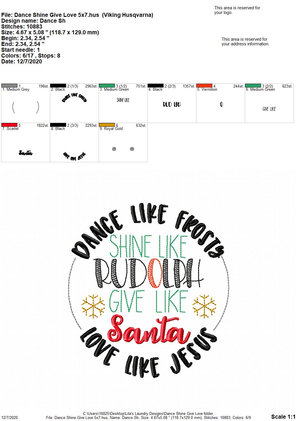 Dance Shine Give Love -3 sizes - Digital Embroidery Design