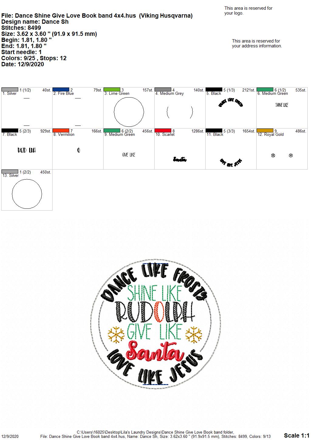 Dance Shine Give Love - Book Band - Embroidery Design, Digital File