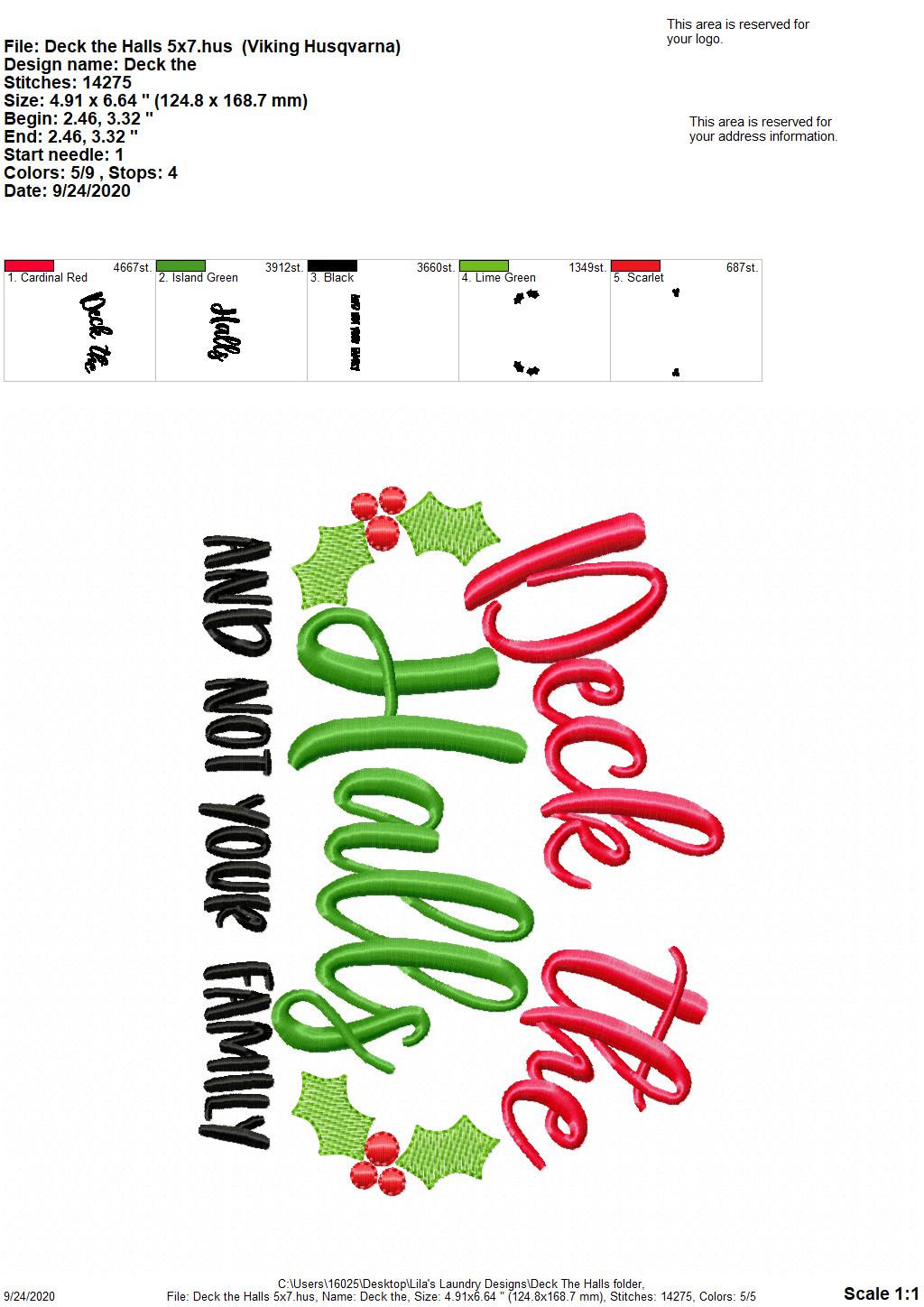 Deck The Halls - 2 Sizes - Digital Embroidery Design