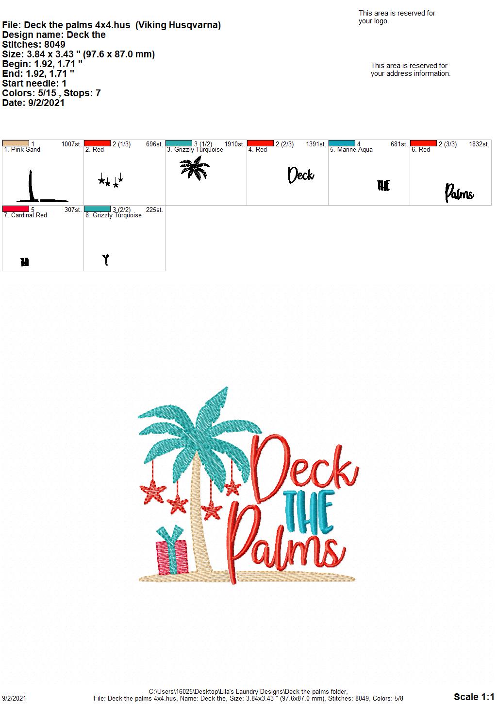 Deck the Palms - 4 sizes- Digital Embroidery Design