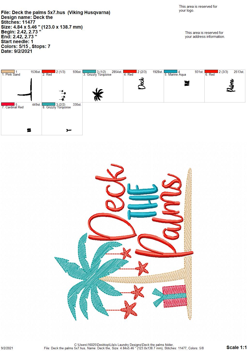 Deck the Palms - 4 sizes- Digital Embroidery Design