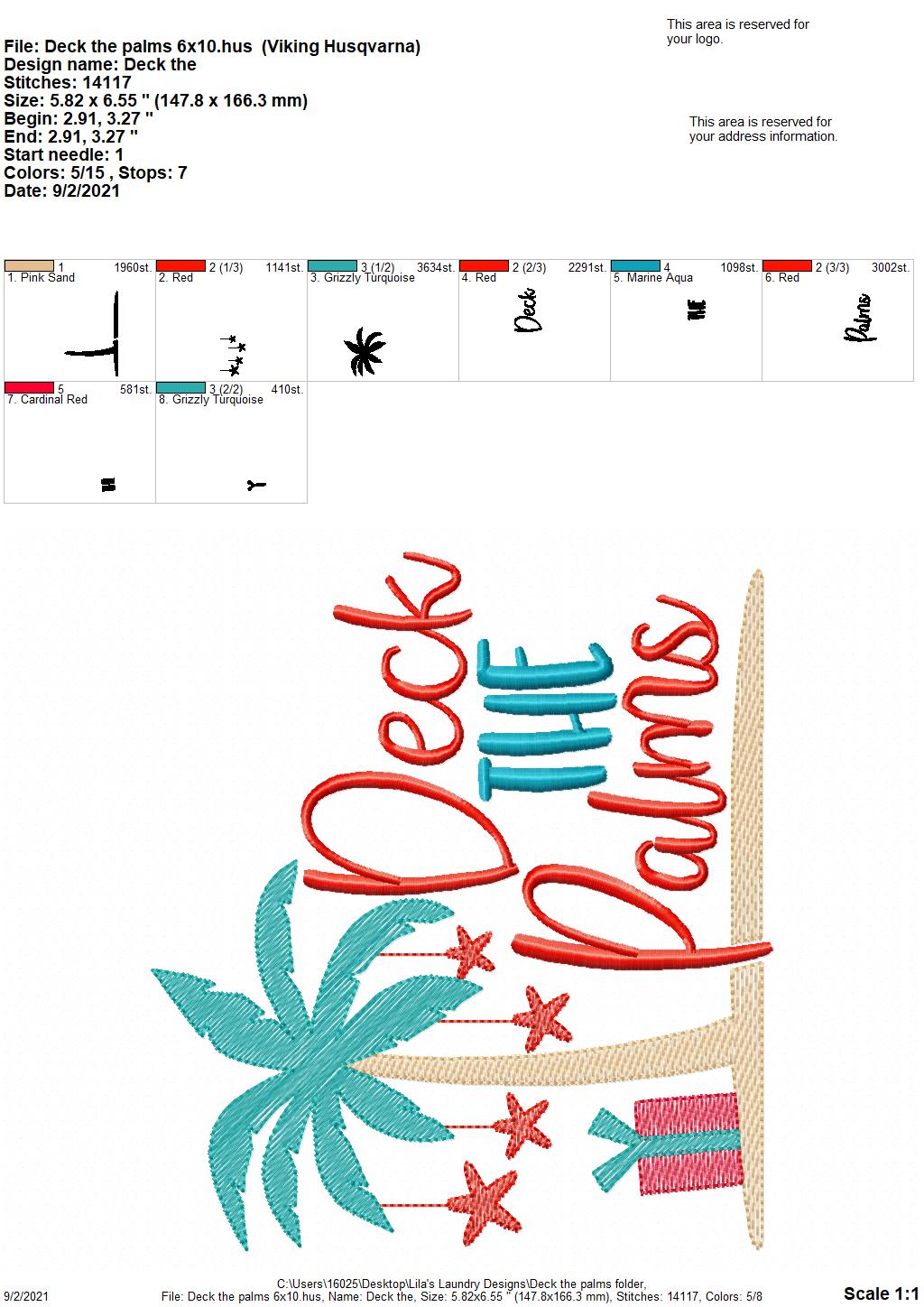 Deck the Palms - 4 sizes- Digital Embroidery Design