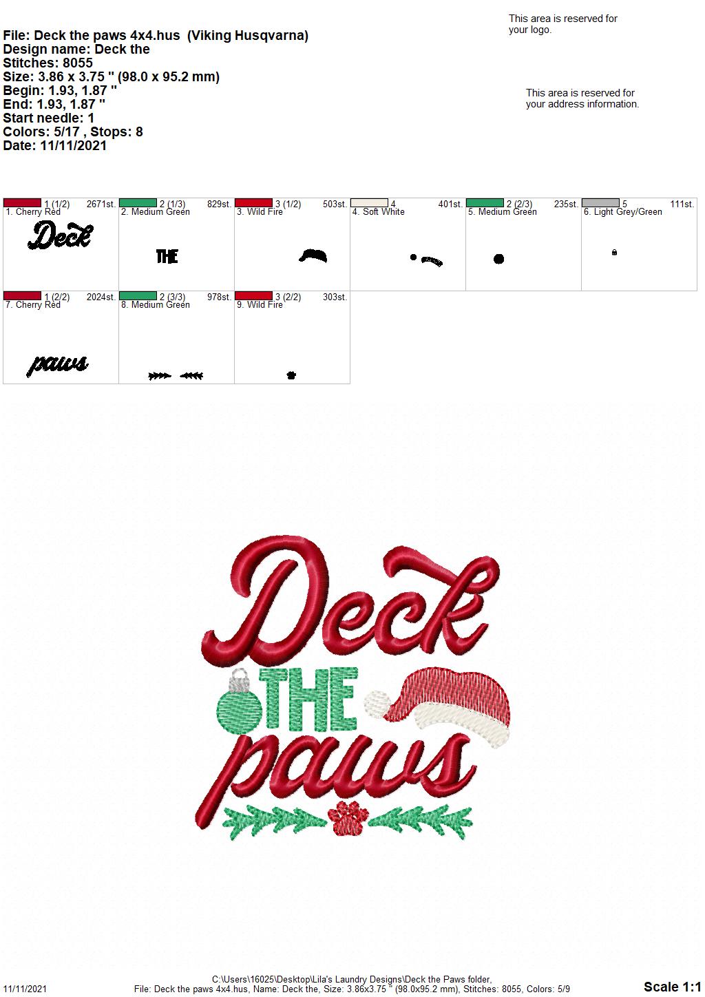 Deck the Paws - 3 sizes- Digital Embroidery Design